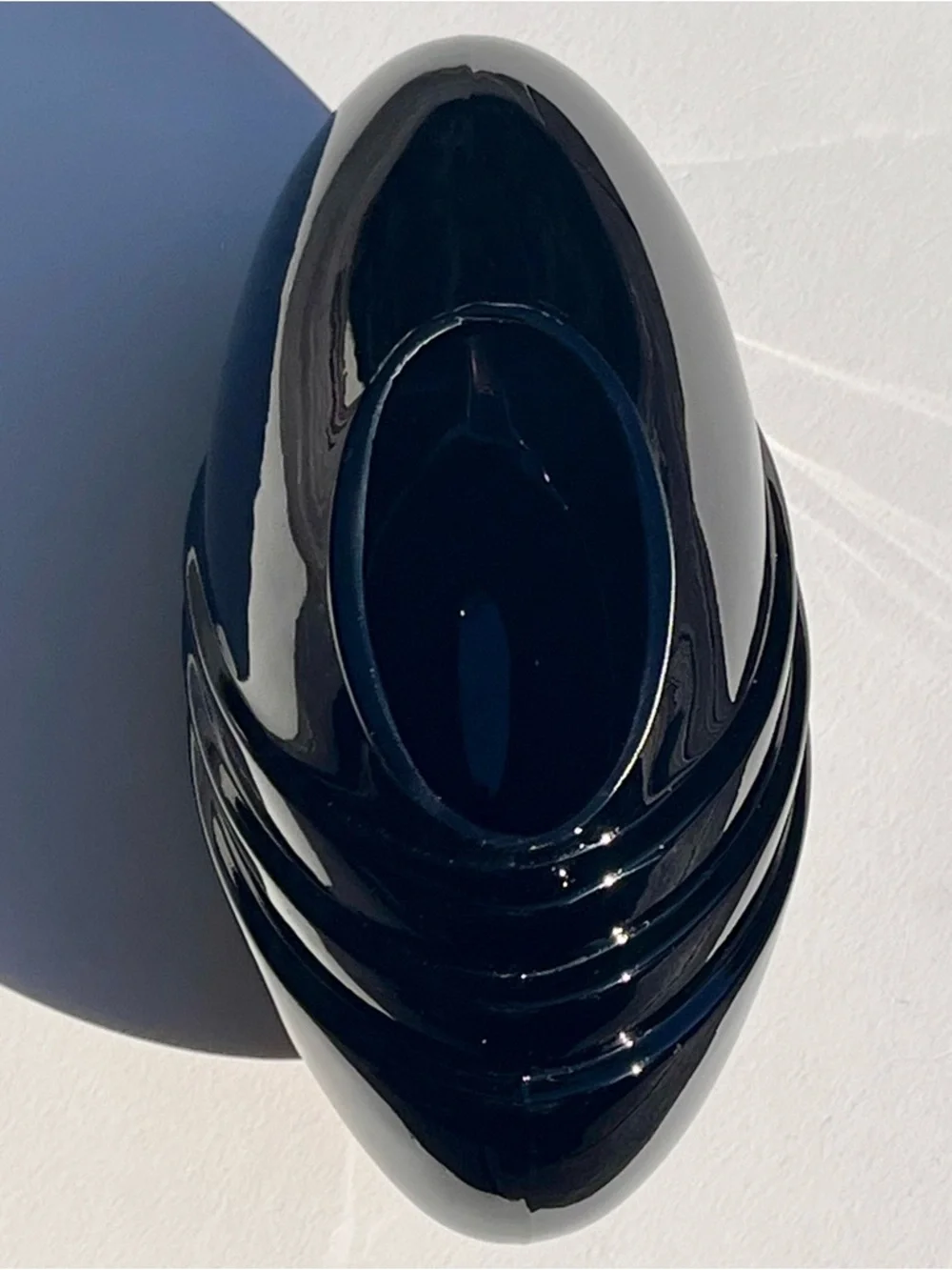 Vintage Blown Glass Vase Art Deco Pleated Oval Decor Black Lightweight 80s Small